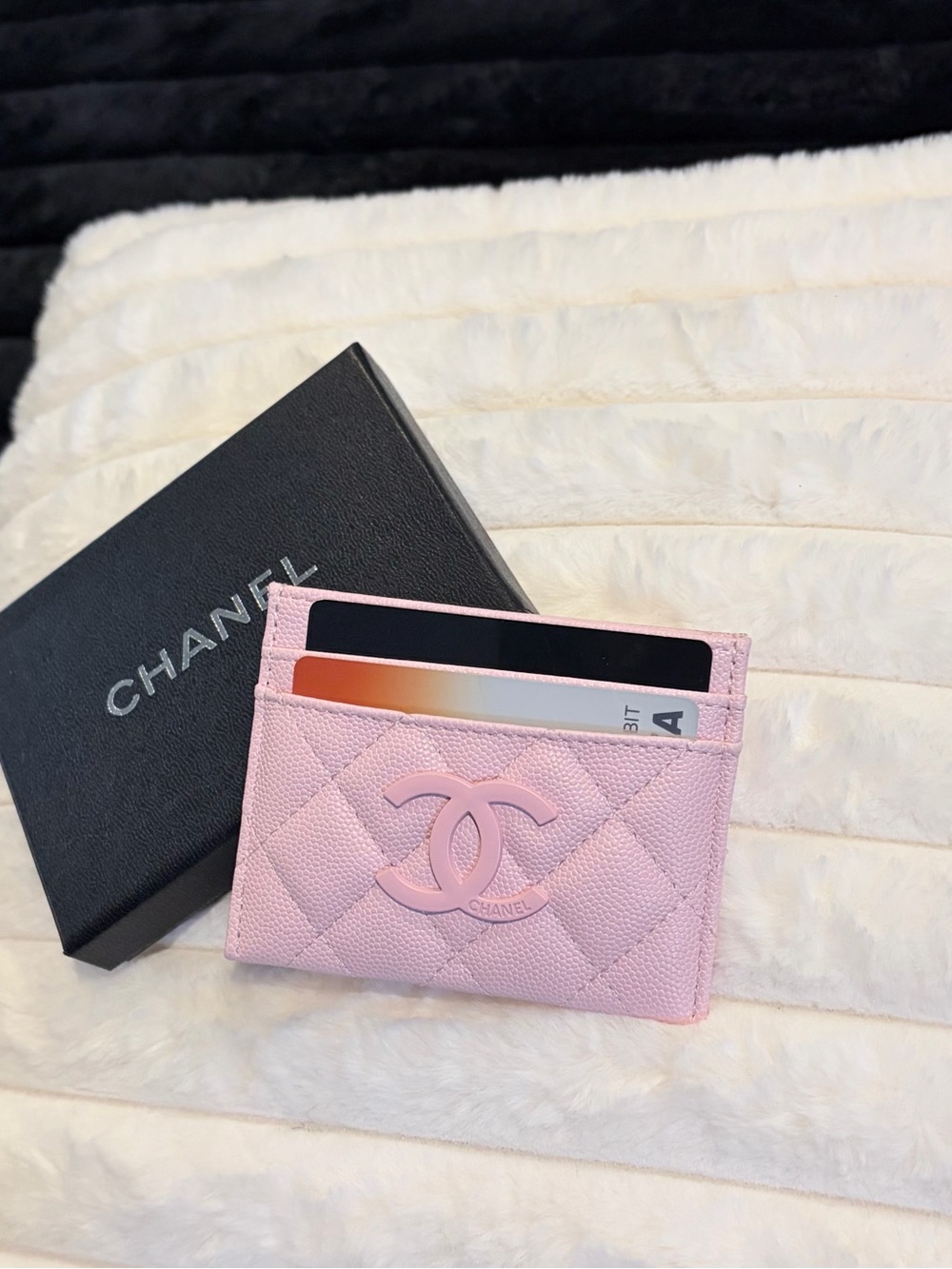 CHANEL Light Pink Quilted Card Case